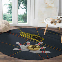 Custom Golden Bowling Shirts For Men, Flame Bowling Round Carpet with Flaming Bowling Ball Striking Pins And Geometric Line Pattern - Wonder Print Shop