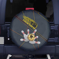 Custom Golden Bowling Shirts For Men, Flame Bowling Spare Tire Cover with Flaming Bowling Ball Striking Pins And Geometric Line Pattern - Wonder Print Shop
