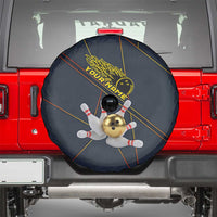 Custom Golden Bowling Shirts For Men, Flame Bowling Spare Tire Cover with Flaming Bowling Ball Striking Pins And Geometric Line Pattern - Wonder Print Shop