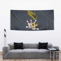 Custom Golden Bowling Shirts For Men, Flame Bowling Tapestry with Flaming Bowling Ball Striking Pins And Geometric Line Pattern - Wonder Print Shop