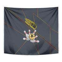 Custom Golden Bowling Shirts For Men, Flame Bowling Tapestry with Flaming Bowling Ball Striking Pins And Geometric Line Pattern - Wonder Print Shop