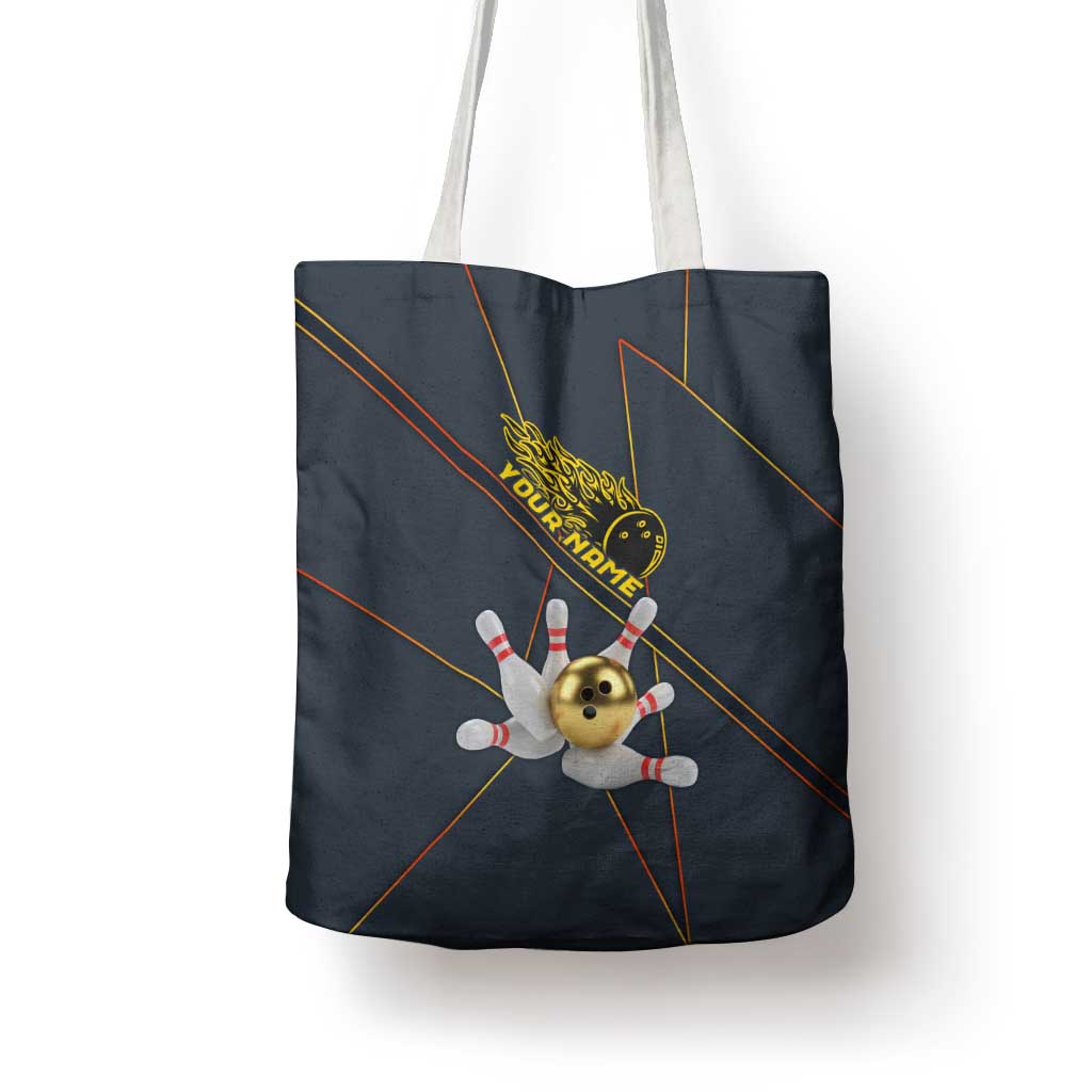Custom Golden Bowling Shirts For Men, Flame Bowling Tote Bag with Flaming Bowling Ball Striking Pins And Geometric Line Pattern - Wonder Print Shop