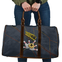 Custom Golden Bowling Shirts For Men, Flame Bowling Travel Bag with Flaming Bowling Ball Striking Pins And Geometric Line Pattern - Wonder Print Shop