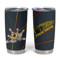 Custom Golden Bowling Shirts For Men, Flame Bowling Tumbler Cup with Flaming Bowling Ball Striking Pins And Geometric Line Pattern - Wonder Print Shop