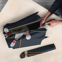 Custom Golden Bowling Shirts For Men, Flame Bowling Umbrella with Flaming Bowling Ball Striking Pins And Geometric Line Pattern - Wonder Print Shop