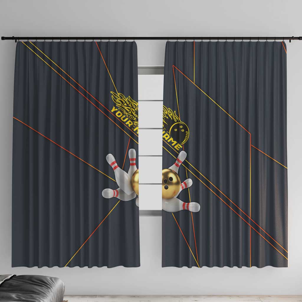 Custom Golden Bowling Shirts For Men, Flame Bowling Window Curtain with Flaming Bowling Ball Striking Pins And Geometric Line Pattern - Wonder Print Shop