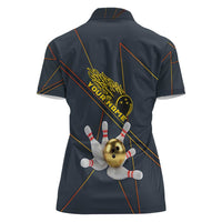 Custom Golden Bowling Shirts For Men, Flame Bowling Women Polo Shirt with Flaming Bowling Ball Striking Pins And Geometric Line Pattern - Wonder Print Shop
