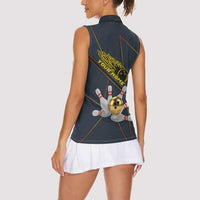 Custom Golden Bowling Shirts For Men, Flame Bowling Women Sleeveless Polo Shirt with Flaming Bowling Ball Striking Pins And Geometric Line Pattern - Wonder Print Shop