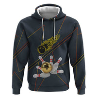 Custom Golden Bowling Shirts For Men, Flame Bowling Zip Hoodie with Flaming Bowling Ball Striking Pins And Geometric Line Pattern - Wonder Print Shop