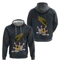 Custom Golden Bowling Shirts For Men, Flame Bowling Zip Hoodie with Flaming Bowling Ball Striking Pins And Geometric Line Pattern - Wonder Print Shop