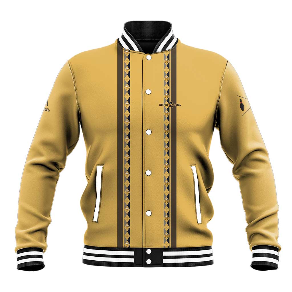 Custom Retro Bowling Baseball Jacket with Diamond Stripe Pattern North Bowl Logo - Wonder Print Shop
