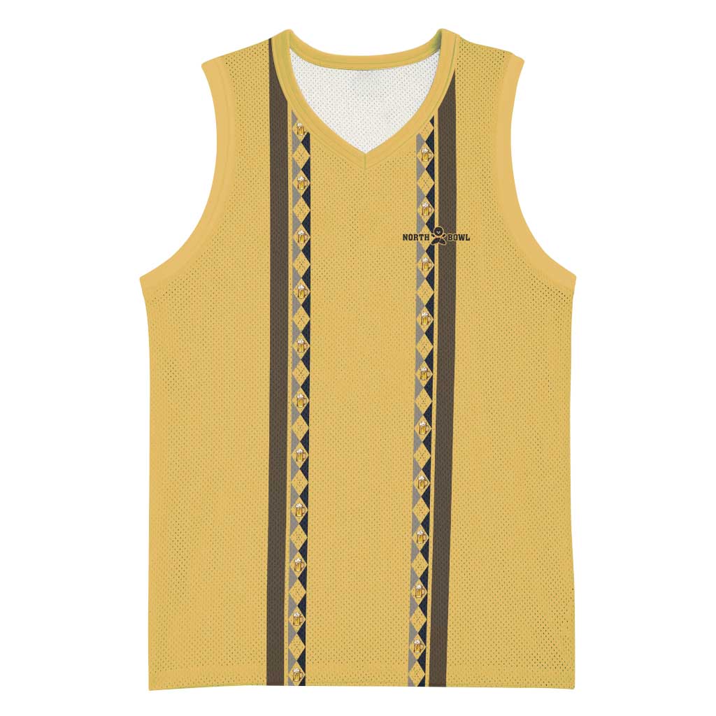 Custom Retro Bowling Basketball Jersey with Diamond Stripe Pattern North Bowl Logo - Wonder Print Shop