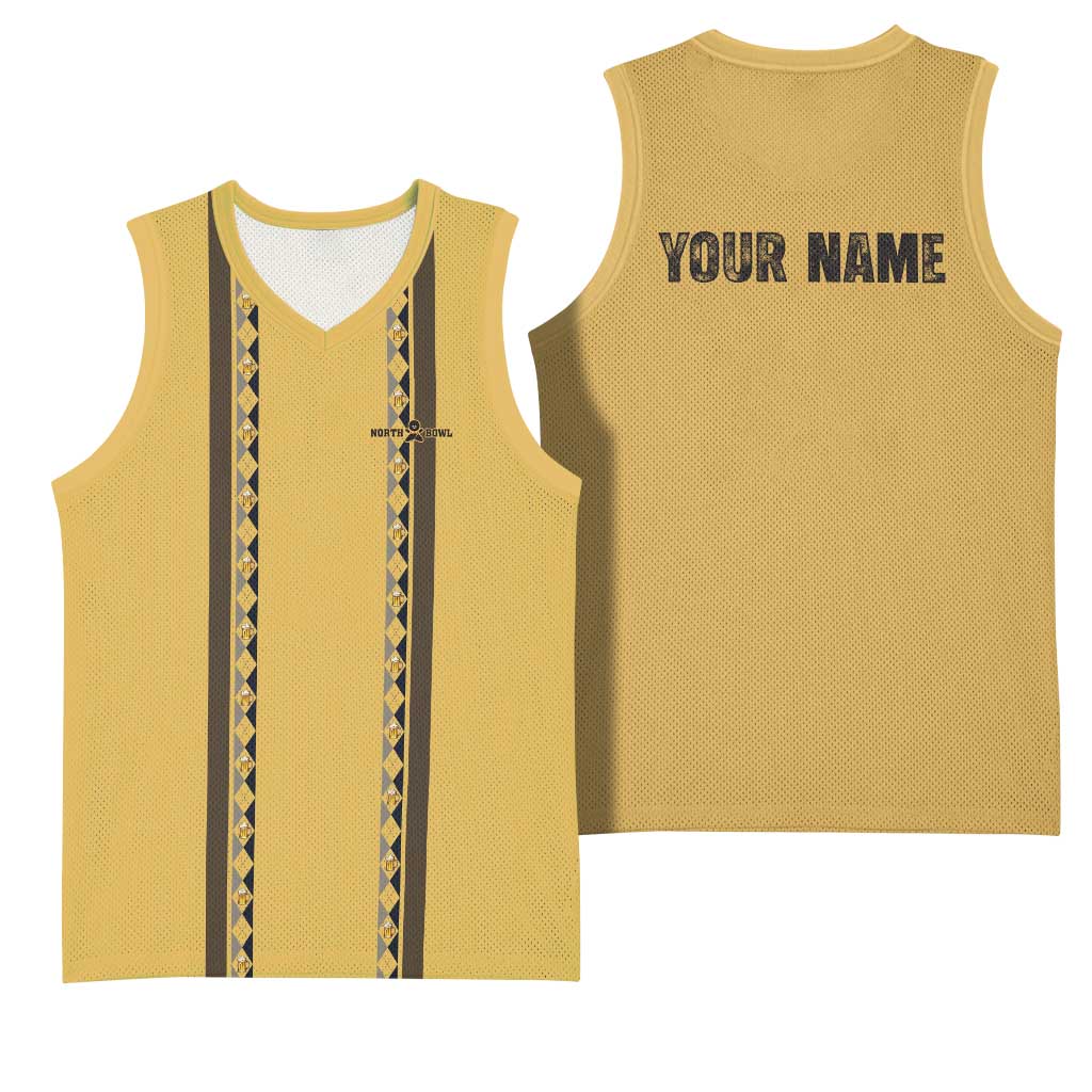 Custom Retro Bowling Basketball Jersey with Diamond Stripe Pattern North Bowl Logo - Wonder Print Shop