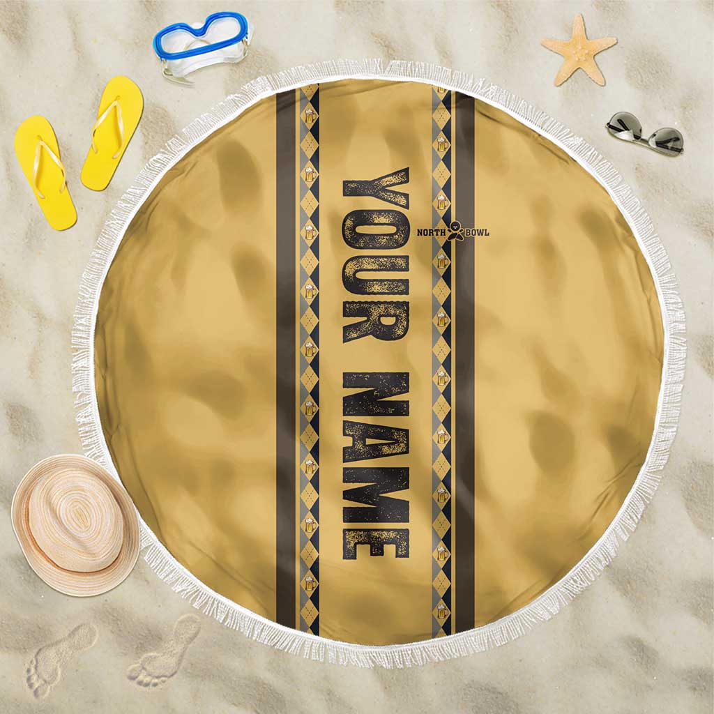 Custom Retro Bowling Beach Blanket with Diamond Stripe Pattern North Bowl Logo - Wonder Print Shop