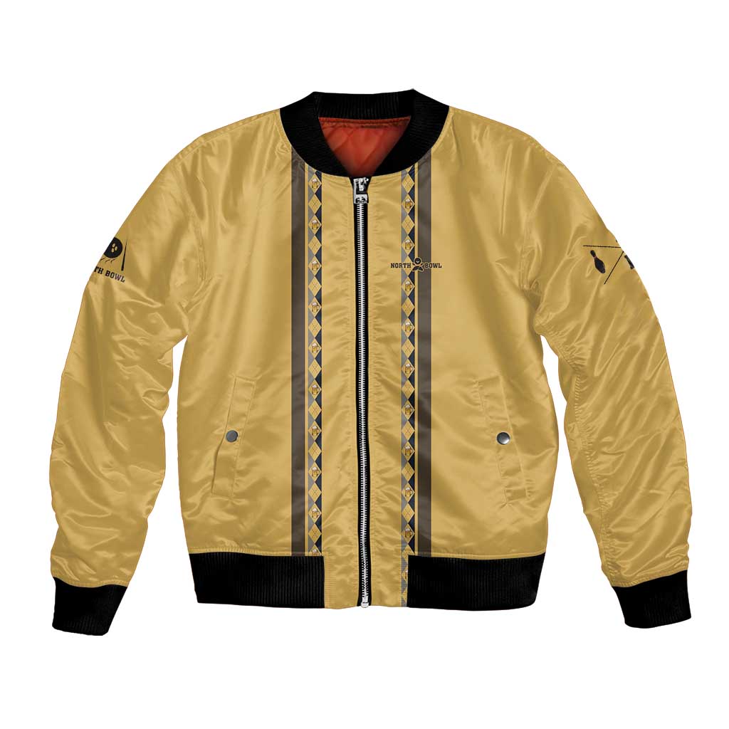 Custom Retro Bowling Bomber Jacket with Diamond Stripe Pattern North Bowl Logo - Wonder Print Shop