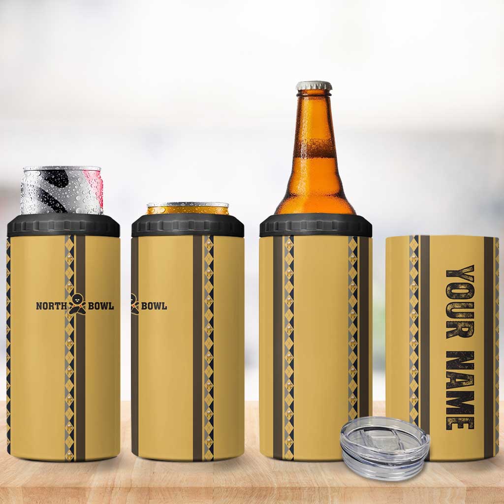 Custom Retro Bowling 4 in 1 Can Cooler Tumbler with Diamond Stripe Pattern North Bowl Logo - Wonder Print Shop
