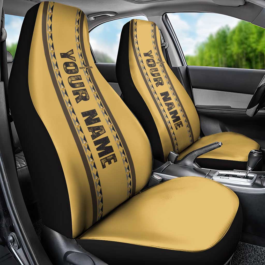 Custom Retro Bowling Car Seat Cover with Diamond Stripe Pattern North Bowl Logo - Wonder Print Shop