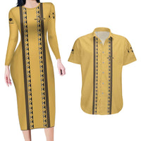 Custom Retro Bowling Couples Matching Long Sleeve Bodycon Dress and Hawaiian Shirt with Diamond Stripe Pattern North Bowl Logo - Wonder Print Shop