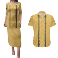 Custom Retro Bowling Couples Matching Puletasi and Hawaiian Shirt with Diamond Stripe Pattern North Bowl Logo - Wonder Print Shop