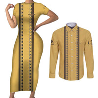 Custom Retro Bowling Couples Matching Short Sleeve Bodycon Dress and Long Sleeve Button Shirt with Diamond Stripe Pattern North Bowl Logo - Wonder Print Shop