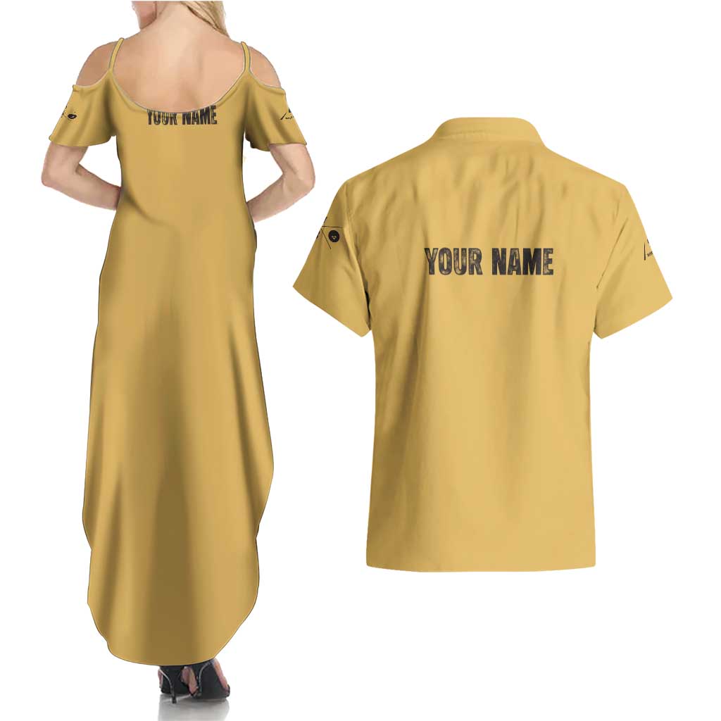 Custom Retro Bowling Couples Matching Summer Maxi Dress and Hawaiian Shirt with Diamond Stripe Pattern North Bowl Logo - Wonder Print Shop