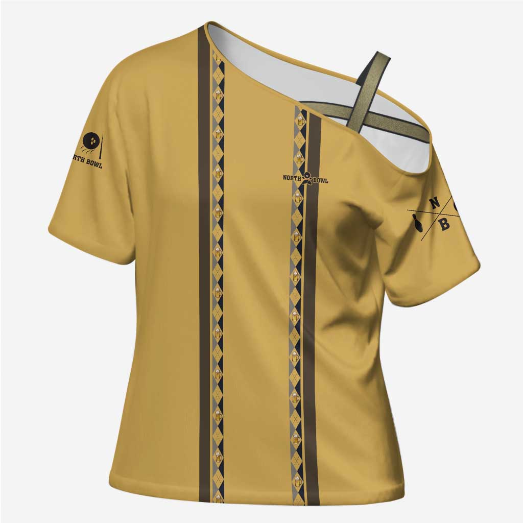 Custom Retro Bowling Cross Shoulder Shirt with Diamond Stripe Pattern North Bowl Logo - Wonder Print Shop