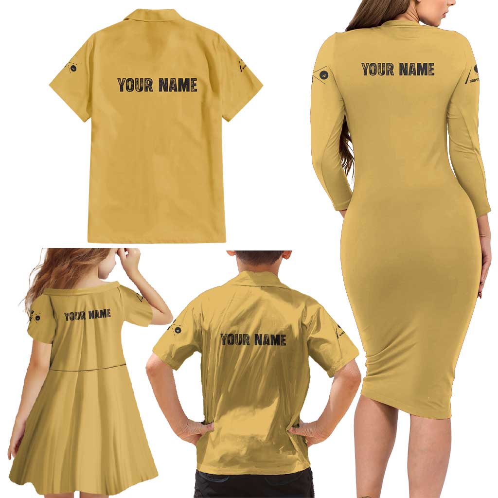 Custom Retro Bowling Family Matching Long Sleeve Bodycon Dress and Hawaiian Shirt with Diamond Stripe Pattern North Bowl Logo - Wonder Print Shop