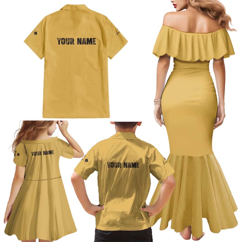 Custom Retro Bowling Family Matching Mermaid Dress and Hawaiian Shirt with Diamond Stripe Pattern North Bowl Logo - Wonder Print Shop