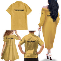 Custom Retro Bowling Family Matching Off The Shoulder Long Sleeve Dress and Hawaiian Shirt with Diamond Stripe Pattern North Bowl Logo - Wonder Print Shop