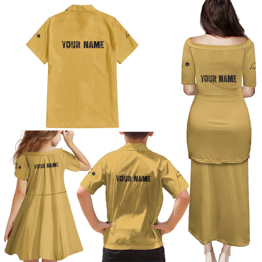 Custom Retro Bowling Family Matching Puletasi and Hawaiian Shirt with Diamond Stripe Pattern North Bowl Logo - Wonder Print Shop