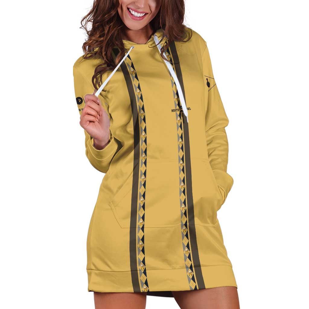 Custom Retro Bowling Hoodie Dress with Diamond Stripe Pattern North Bowl Logo - Wonder Print Shop