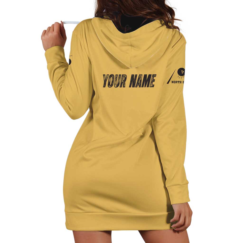 Custom Retro Bowling Hoodie Dress with Diamond Stripe Pattern North Bowl Logo - Wonder Print Shop
