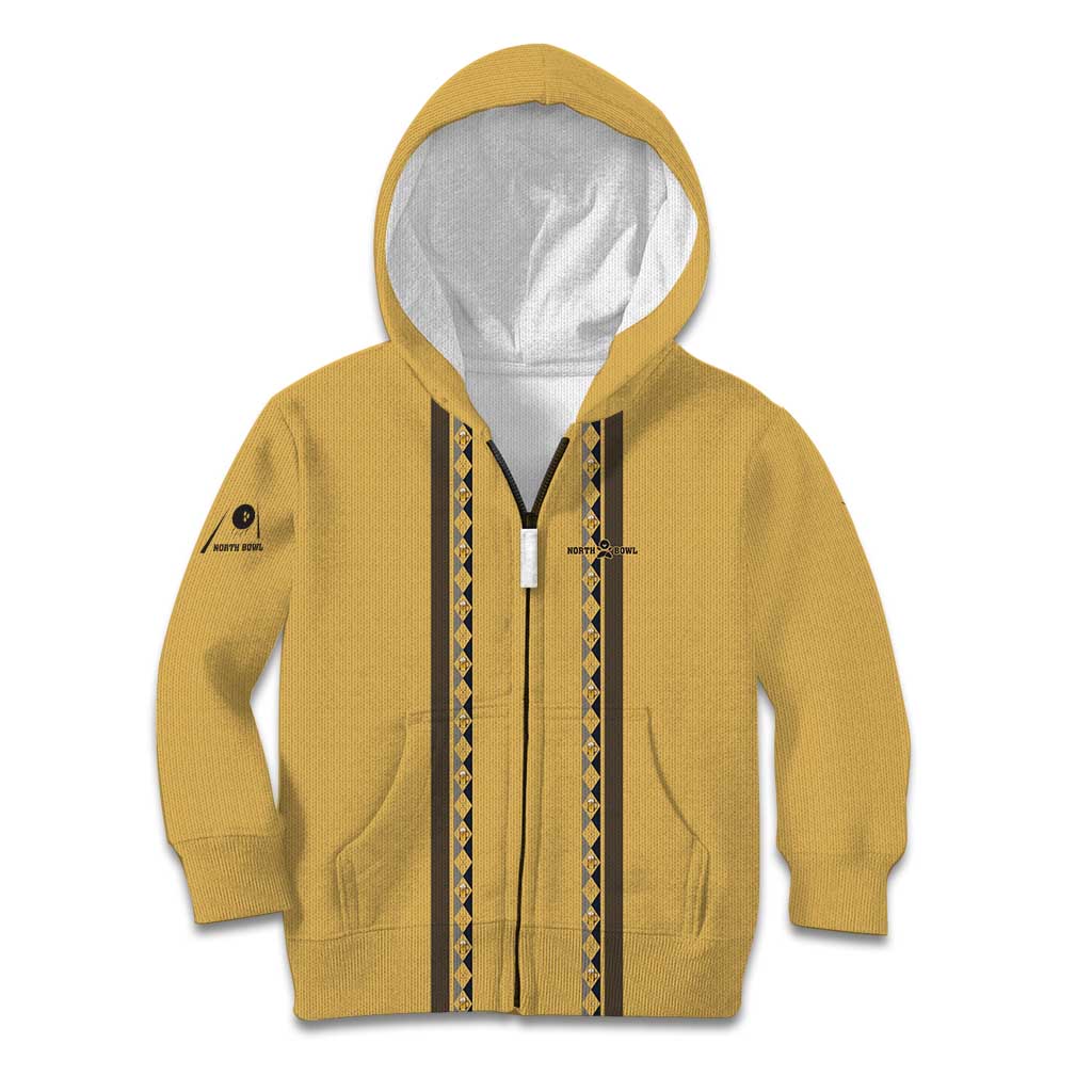 Custom Retro Bowling Kid Hoodie with Diamond Stripe Pattern North Bowl Logo - Wonder Print Shop