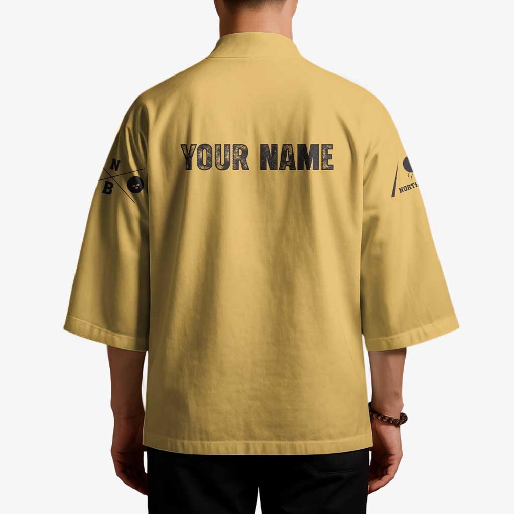 Custom Retro Bowling Kimono with Diamond Stripe Pattern North Bowl Logo - Wonder Print Shop