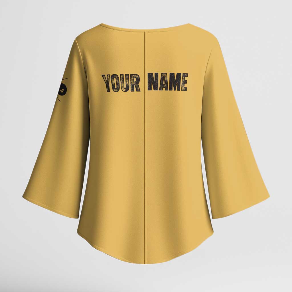 Custom Retro Bowling Kimono Sleeve Blouse with Diamond Stripe Pattern North Bowl Logo - Wonder Print Shop