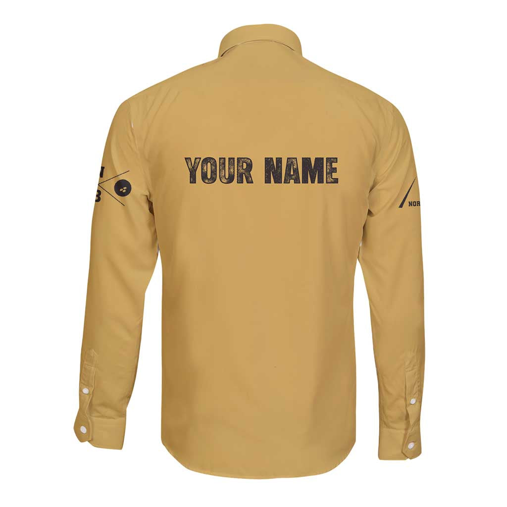 Custom Retro Bowling Long Sleeve Button Shirt with Diamond Stripe Pattern North Bowl Logo - Wonder Print Shop
