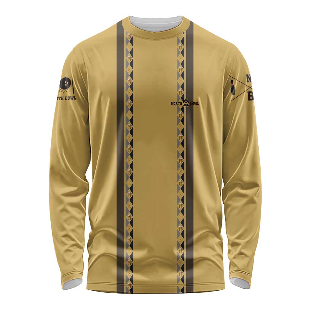 Custom Retro Bowling Long Sleeve Shirt with Diamond Stripe Pattern North Bowl Logo - Wonder Print Shop
