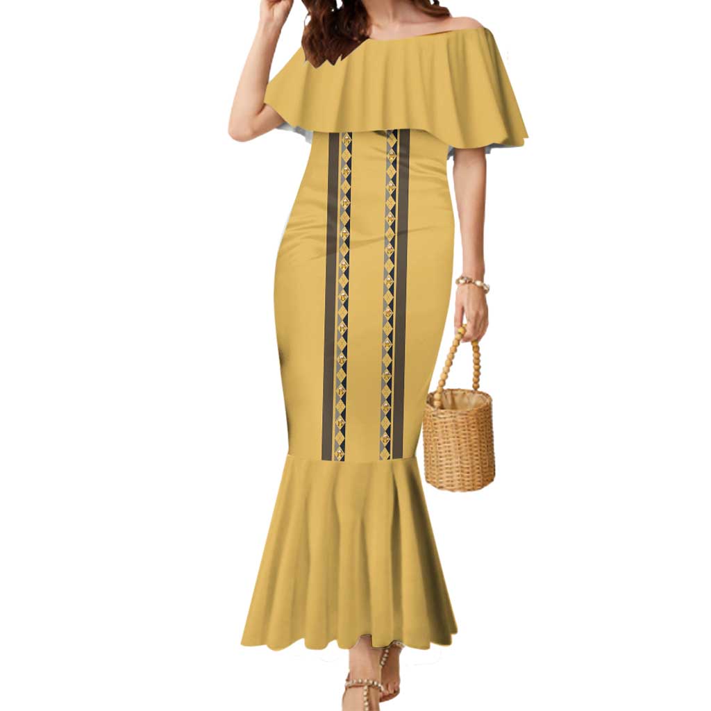 Custom Retro Bowling Mermaid Dress with Diamond Stripe Pattern North Bowl Logo - Wonder Print Shop