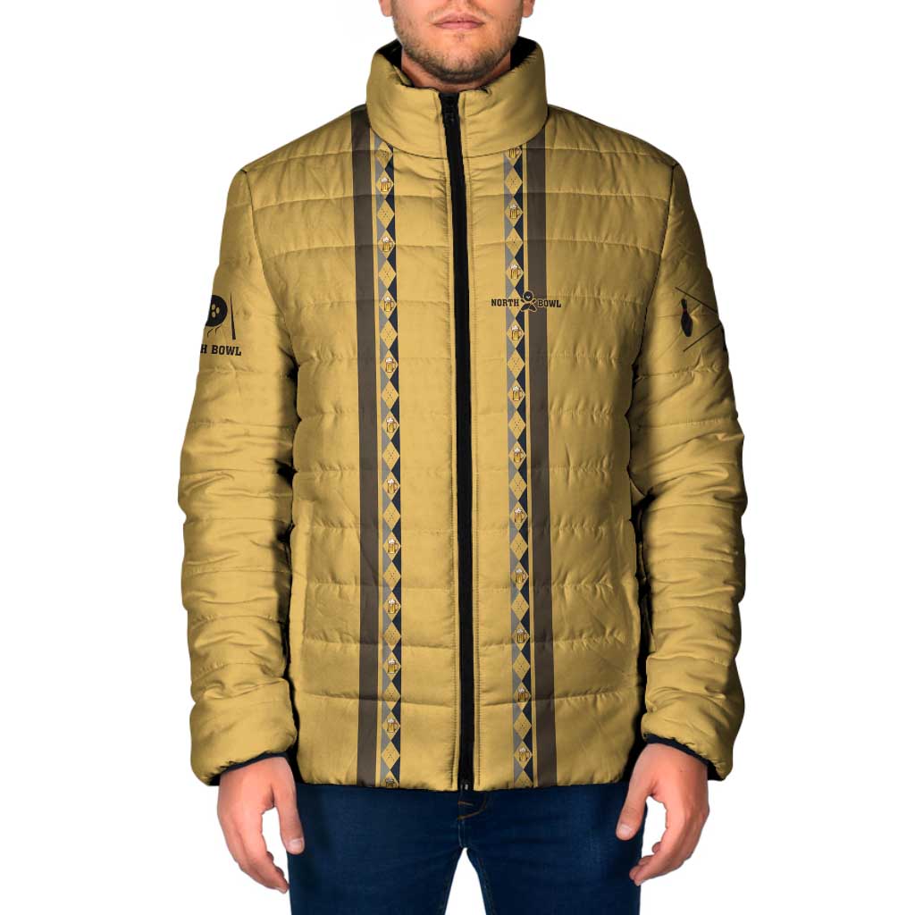 Custom Retro Bowling Padded Jacket with Diamond Stripe Pattern North Bowl Logo - Wonder Print Shop