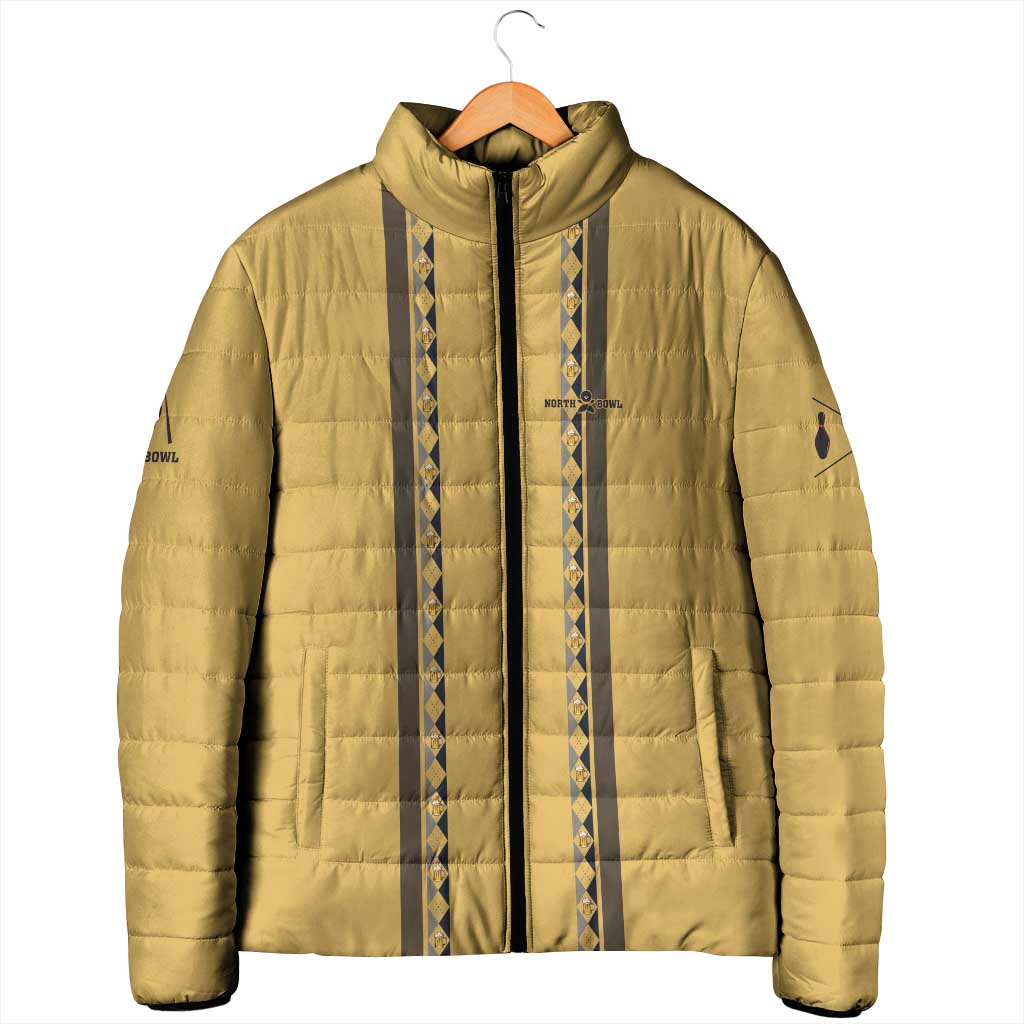 Custom Retro Bowling Padded Jacket with Diamond Stripe Pattern North Bowl Logo - Wonder Print Shop