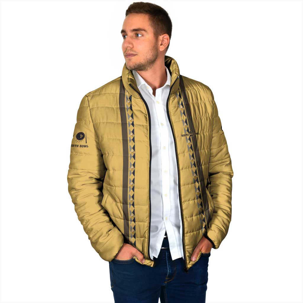 Custom Retro Bowling Padded Jacket with Diamond Stripe Pattern North Bowl Logo - Wonder Print Shop