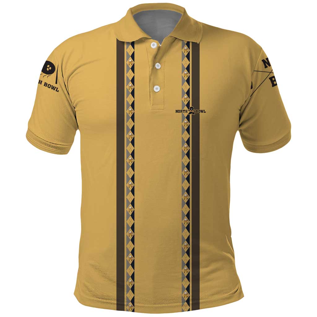 Custom Retro Bowling Polo Shirt with Diamond Stripe Pattern North Bowl Logo - Wonder Print Shop
