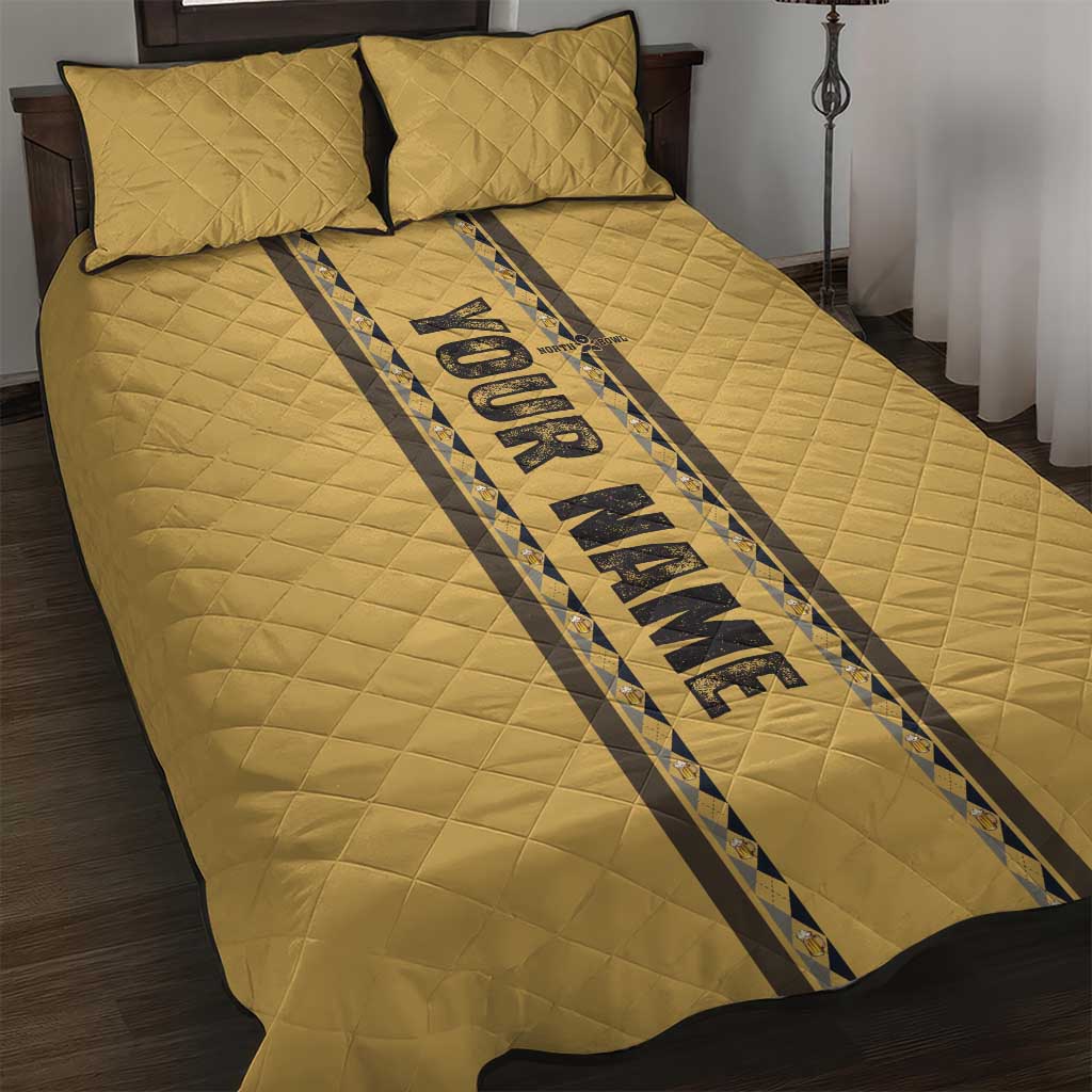 Custom Retro Bowling Quilt Bed Set with Diamond Stripe Pattern North Bowl Logo - Wonder Print Shop