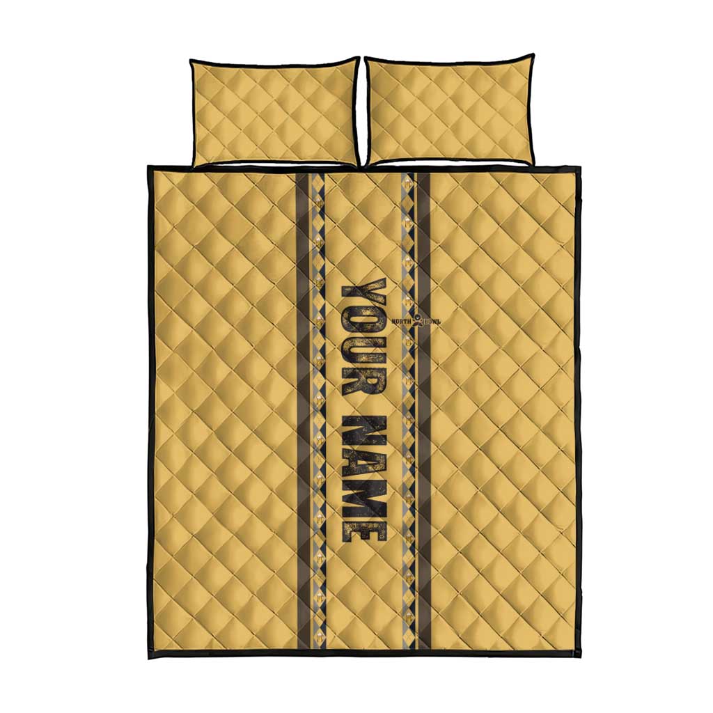 Custom Retro Bowling Quilt Bed Set with Diamond Stripe Pattern North Bowl Logo - Wonder Print Shop