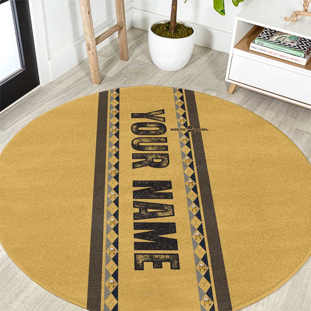 Custom Retro Bowling Round Carpet with Diamond Stripe Pattern North Bowl Logo - Wonder Print Shop