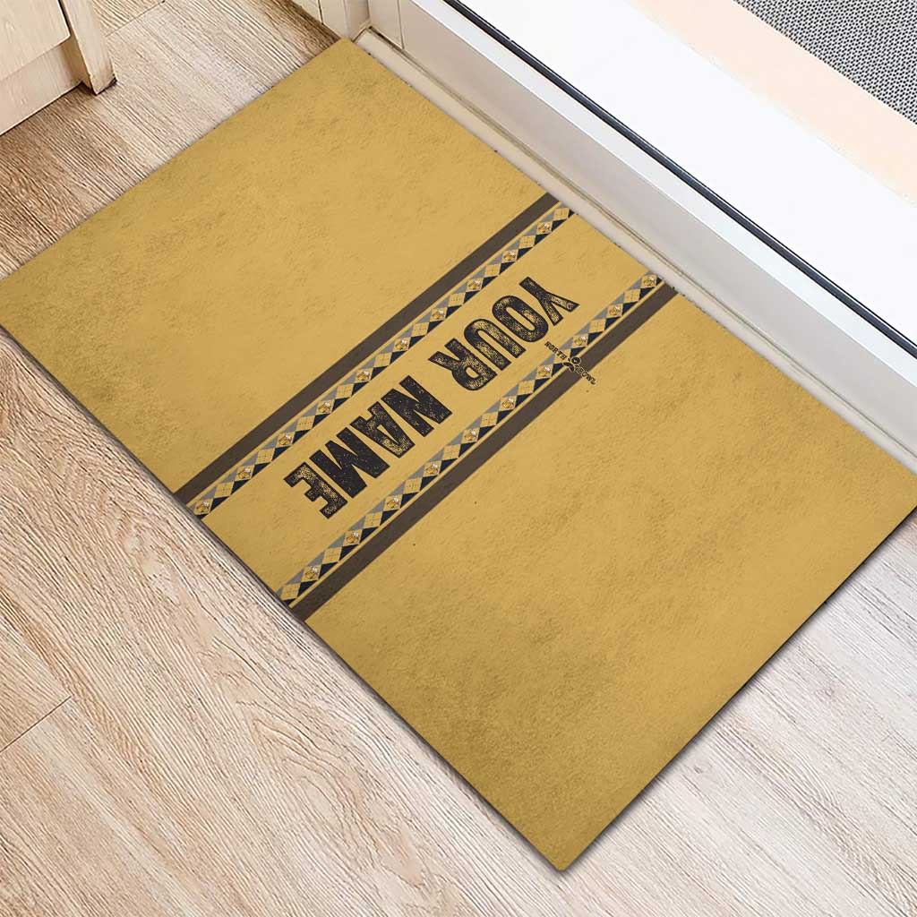 Custom Retro Bowling Rubber Doormat with Diamond Stripe Pattern North Bowl Logo - Wonder Print Shop