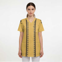 Custom Retro Bowling Scrub Top with Diamond Stripe Pattern North Bowl Logo - Wonder Print Shop