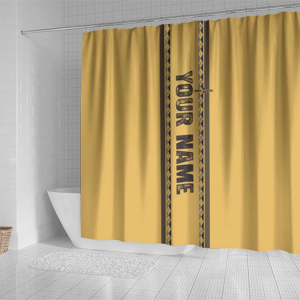 Custom Retro Bowling Shower Curtain with Diamond Stripe Pattern North Bowl Logo - Wonder Print Shop