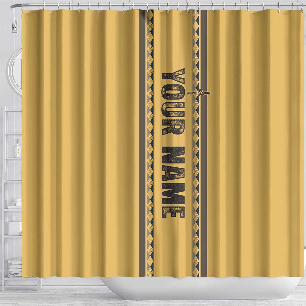 Custom Retro Bowling Shower Curtain with Diamond Stripe Pattern North Bowl Logo - Wonder Print Shop