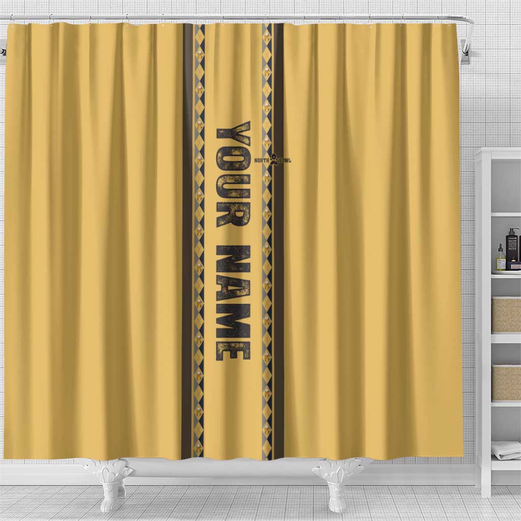 Custom Retro Bowling Shower Curtain with Diamond Stripe Pattern North Bowl Logo - Wonder Print Shop